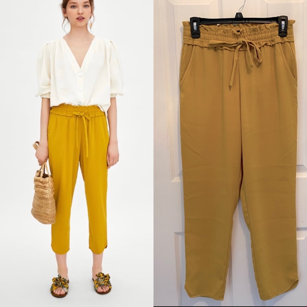 Zara Mustard Yellow Paperbag Waist Jogger Pants